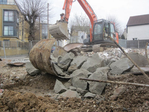 metal fuel container demolition excavation